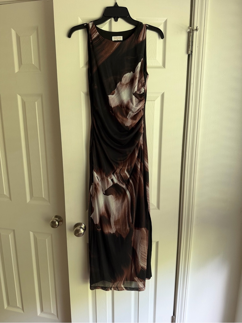 Rumored Black Maxi Dress with Brown and Cream Floral Brushstrokes